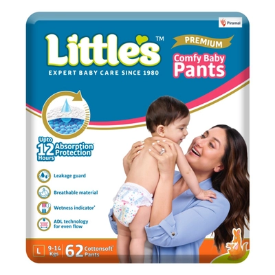 Little's Premium Comfy Baby Diaper Pants Large, 62 Count, Pack of 1