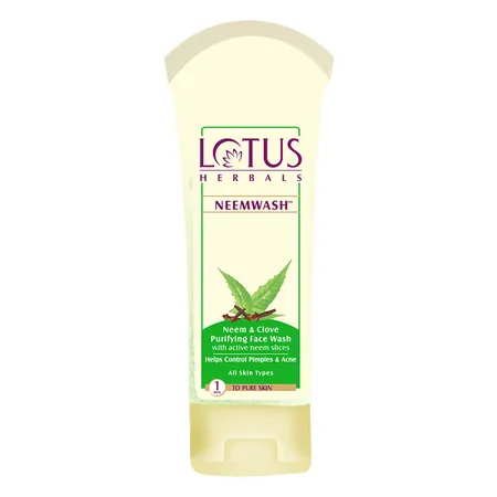 Lotus Herbals Neemwash Neem & Clove Purifying Face Wash 80 gm | With Active Neem Slices | Controls Acne & Pimple | Cures Blemish & Eczema Prone Skin | For All Skin Type