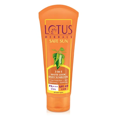 Lotus Herbals Safe Sun 3-In-1 Matte Look SPF 40 PA+++ Daily Sun Block, 100 gm