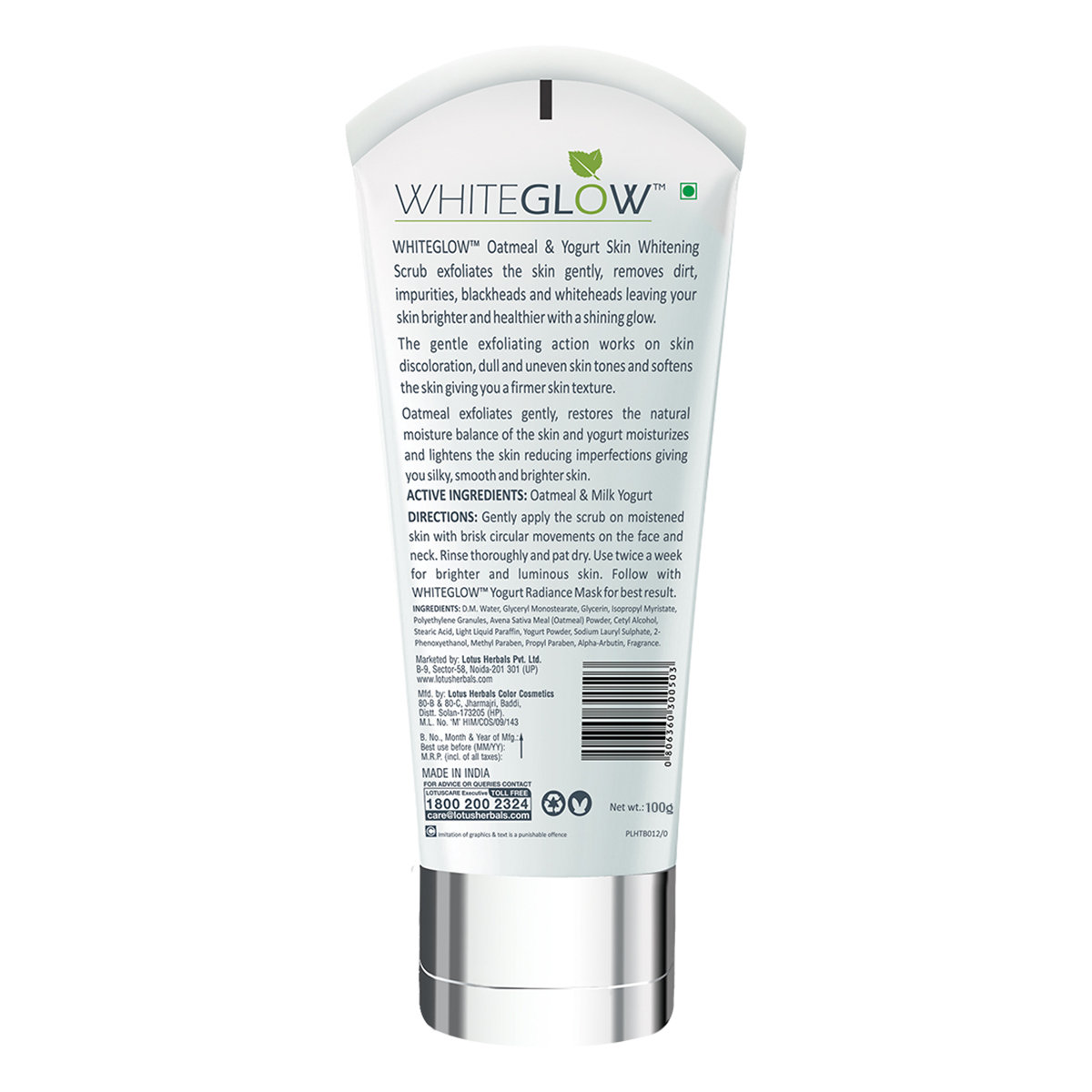 Lotus Herbals Whiteglow Oatmeal & Yogurt Skin Whitening Scrub 100 gm | Gentle Exfoliation | Removes Blackheads, Whiteheads & Dirt | For Healthy Glow | For All Skin Type, Pack of 1 Lotus Herbals Whiteglow Oatmeal & Yogurt Skin Whitening Scrub 100 gm | Gentle Exfoliation | Removes Blackheads, Whiteheads & Dirt | For Healthy Glow | For All Skin Type, Pack of 1