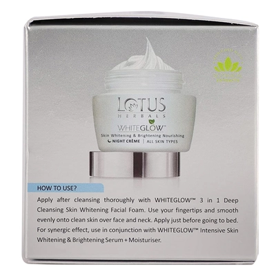 Lotus Herbals White Glow Night Creme 60 gm | Mulberry Extract, Grape Extract, Saxifraga Extracts &amp; Milk Enzymes | Deep Nourishment | For All Skin Type, Pack of 1