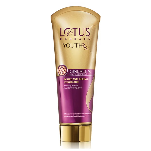 Lotus Herbals Youthrx Active Anti Ageing Exfoliator 100 gm | With Gineplex Youth Compound | Gentle Exfoliation | Gives Younger &amp; Healthier Looking Skin | For All Skin Type, Pack of 1