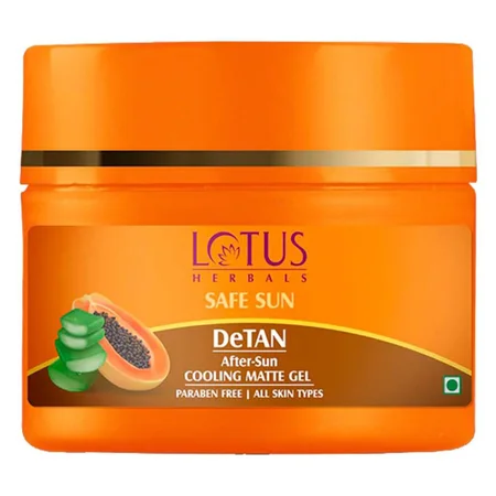Lotus Herbals Safe Sun DeTan After-Sun Cooling Matte Gel 100 gm | Aloevera & Papaya | Removes Suntan | Hydrates Skin | Non Sticky | For All Skin Type