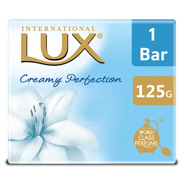 LUX International Creamy Perfection Soap 125 gm | With Swiss Moisturizers And Delicate White Flower Scent | Gentle Cleanses &amp; Moisturises | Gives Soft, Smooth Fragrant Skin | For All Skin Type, Pack of 1