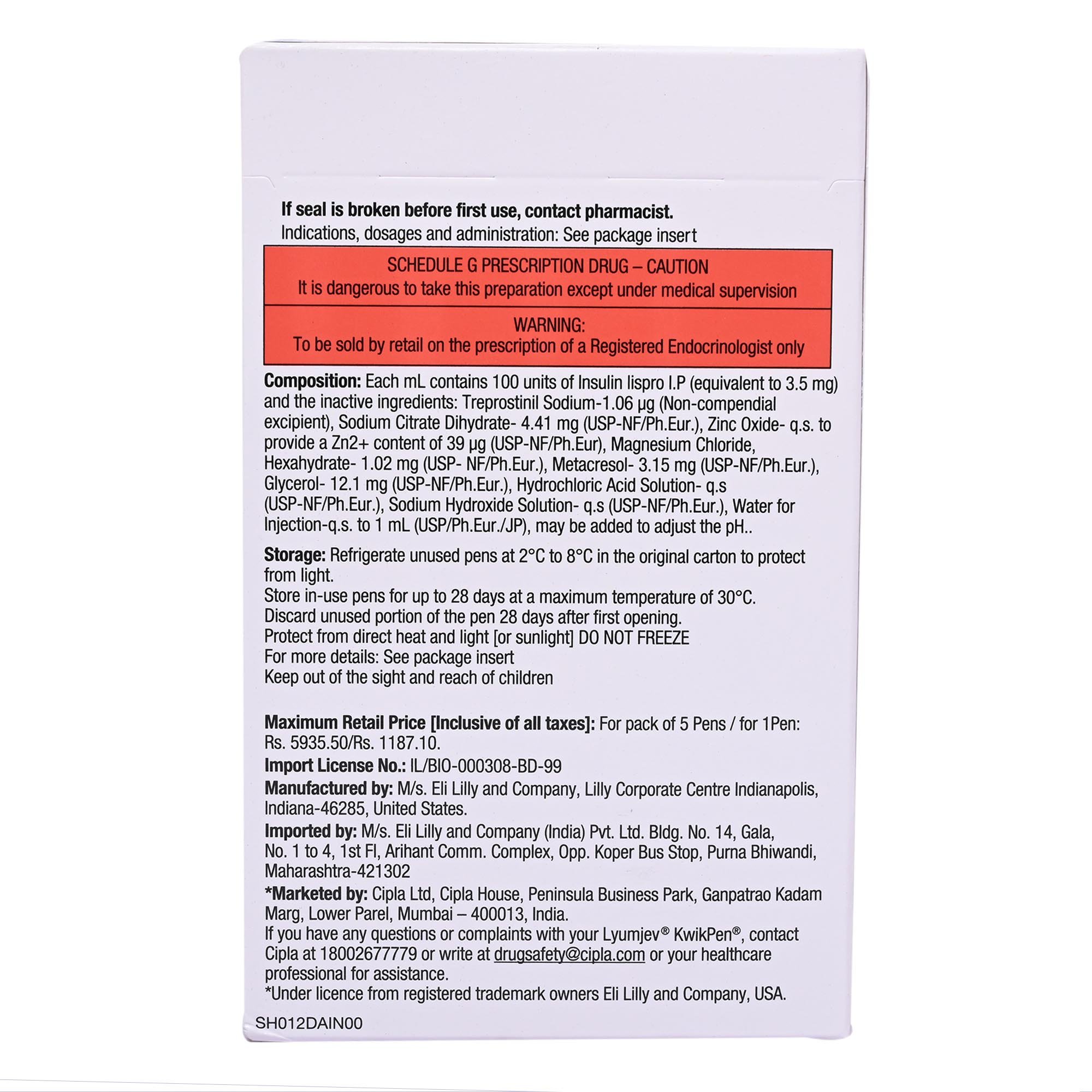 Lyumjev Kwikpen 100IU Prefilled Pen 3 ml, Pack of 1 Injection Lyumjev Kwikpen 100IU Prefilled Pen 3 ml, Pack of 1 Injection