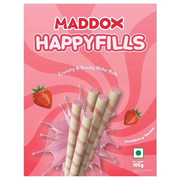 Maddox Happyfills Crunchy & Snacky Wafer Rolls, 105 gm