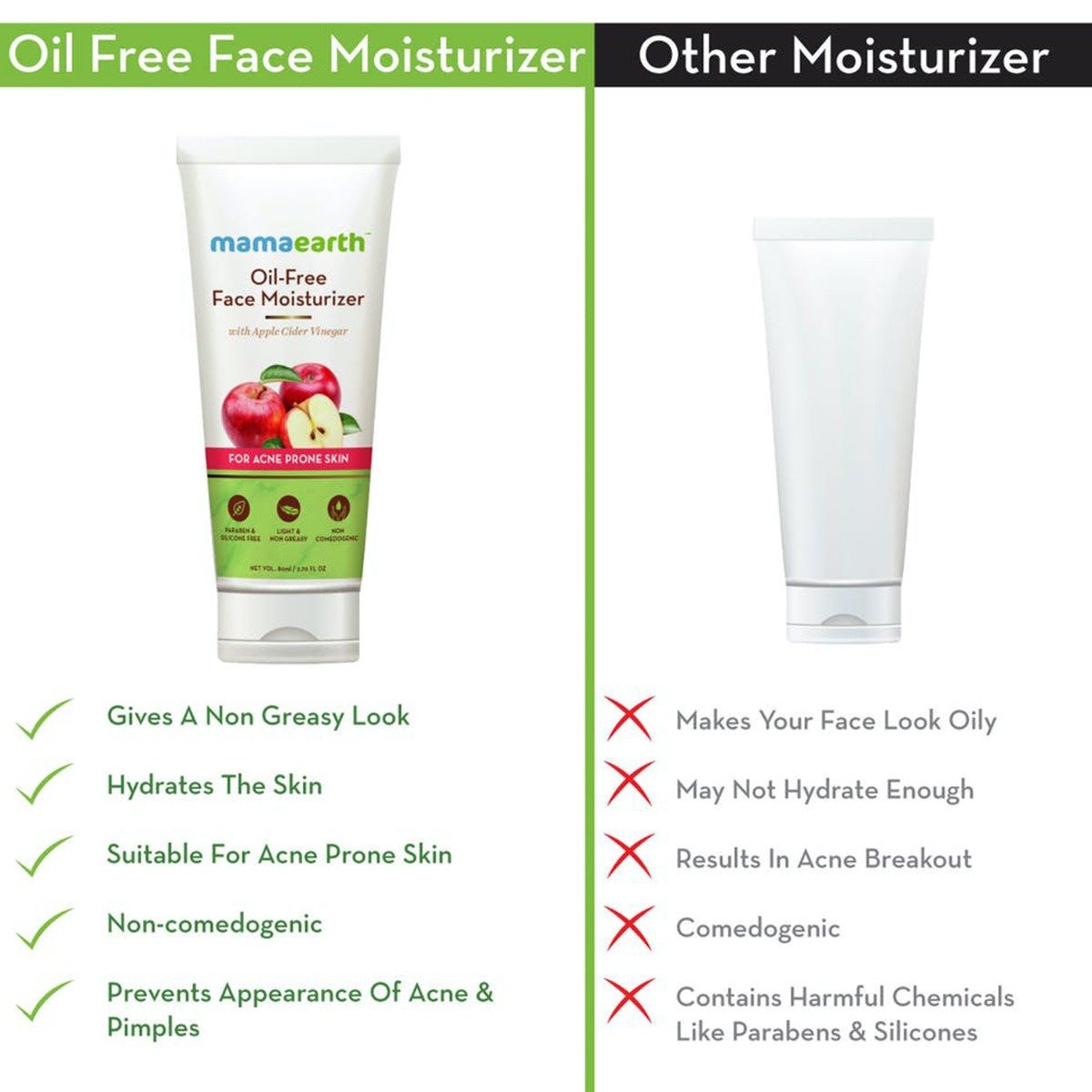 Mamaearth Oil-Free Face Moisturizer 80 ml | With Apple Cider Vinegar | Prevents Acne & Pimples | Hydrates Skin | Light & Non Greassy | For Acne Prone Skin, Pack of 1 Mamaearth Oil-Free Face Moisturizer 80 ml | With Apple Cider Vinegar | Prevents Acne & Pimples | Hydrates Skin | Light & Non Greassy | For Acne Prone Skin, Pack of 1