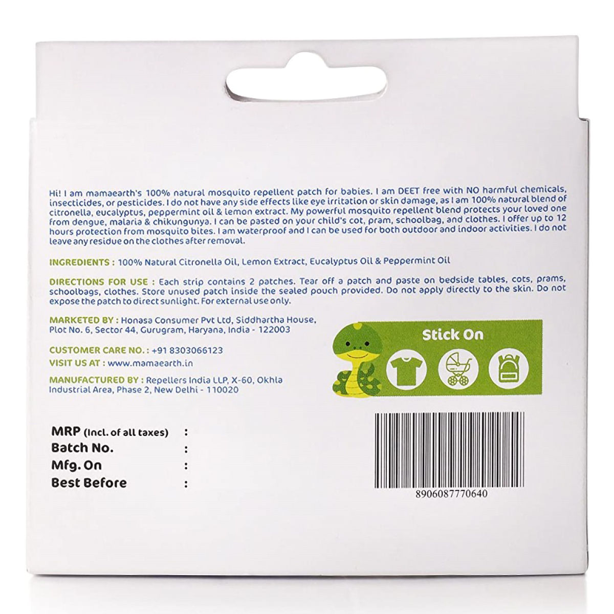 Mamaearth Natural Mosquito Repellent Patches for Baby, 24 Count Price