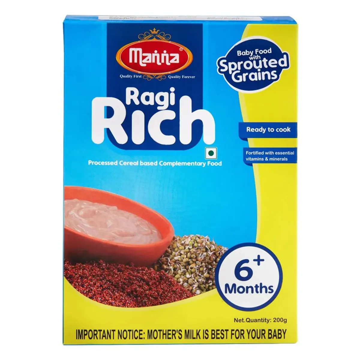 Buy Manna Ragi Rich Fortified Baby Cereal 6+ Months, 200 gm Refill - Main Image
