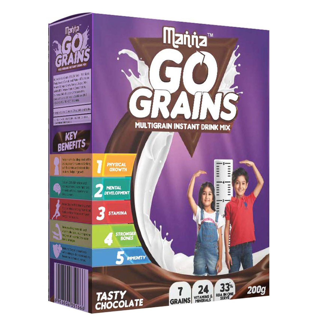Buy Manna Go Grains Multigrain Chocolate Flavour Instant Drink Mix, 200 gm Online