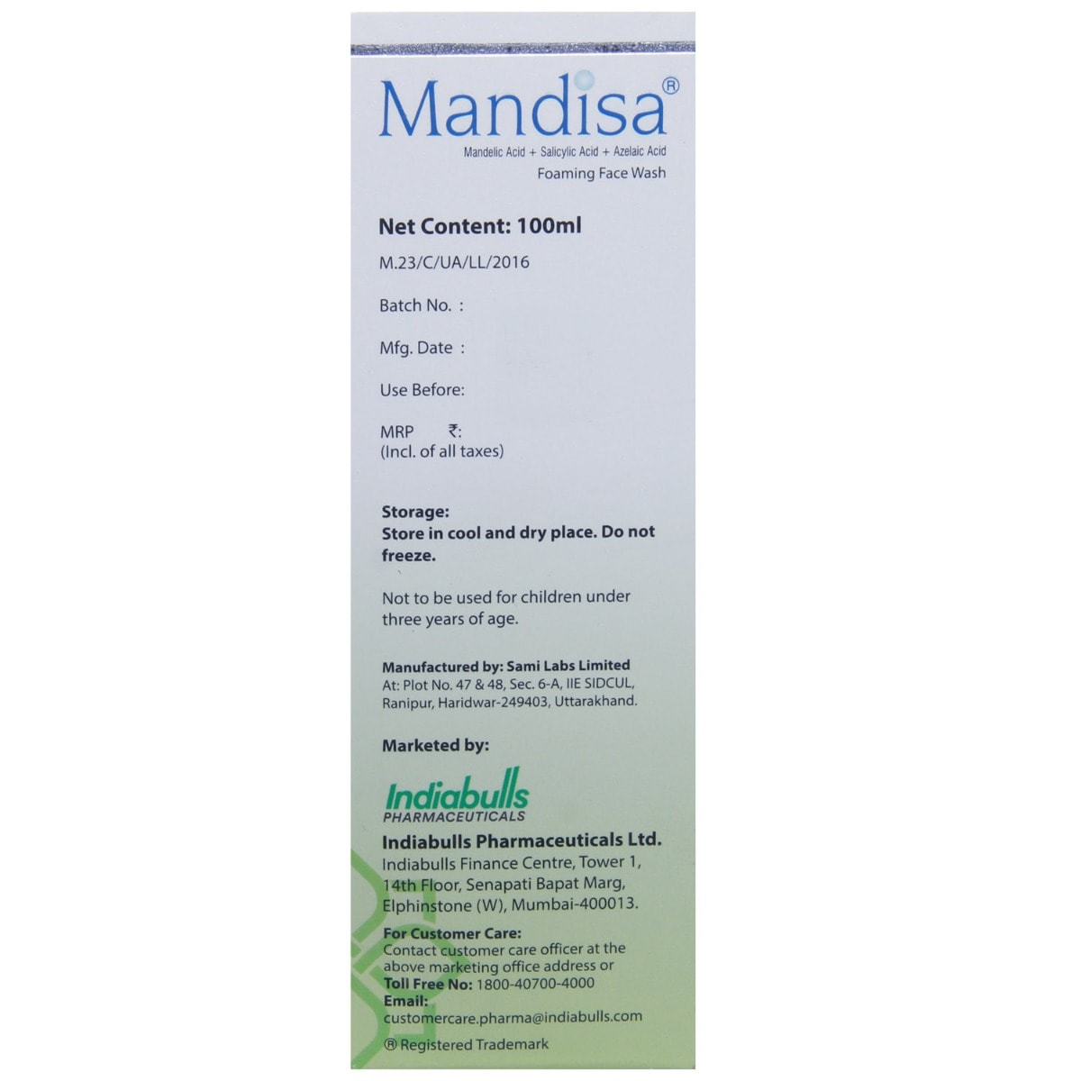 Mandisa Foaming Face Wash 100 ml | Mandelic Acid, Salicylic Acid & Azelaic Acid | Cleanses Skin | Manage Acne Eruptions | For Oily To Normal Skin, Pack of 1 Mandisa Foaming Face Wash 100 ml | Mandelic Acid, Salicylic Acid & Azelaic Acid | Cleanses Skin | Manage Acne Eruptions | For Oily To Normal Skin, Pack of 1