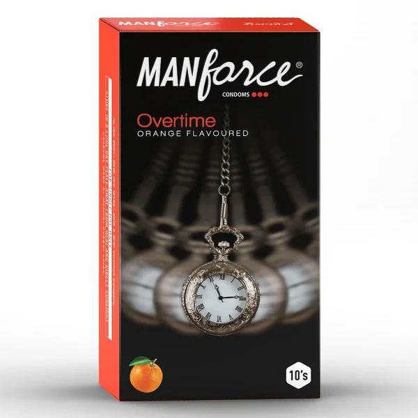 Manforce Overtime 3 In 1 Orange Flavour Condoms, 10 Count, Pack of 1