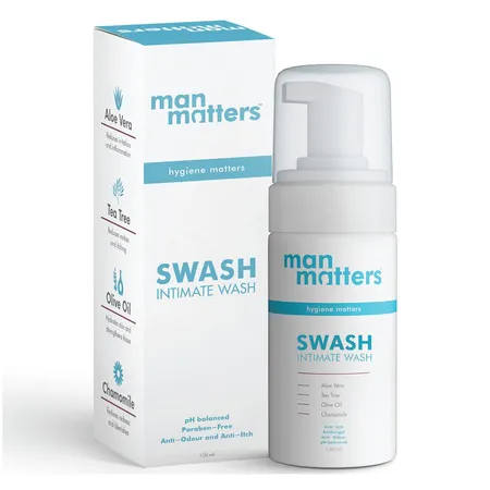 Man Matters Swash Intimate Wash 120 ml| With Aloe Vera, Tea Tree for Men|Anti Bacterial, Anti Itch, Anti Odour | Better Private Parts Hygiene