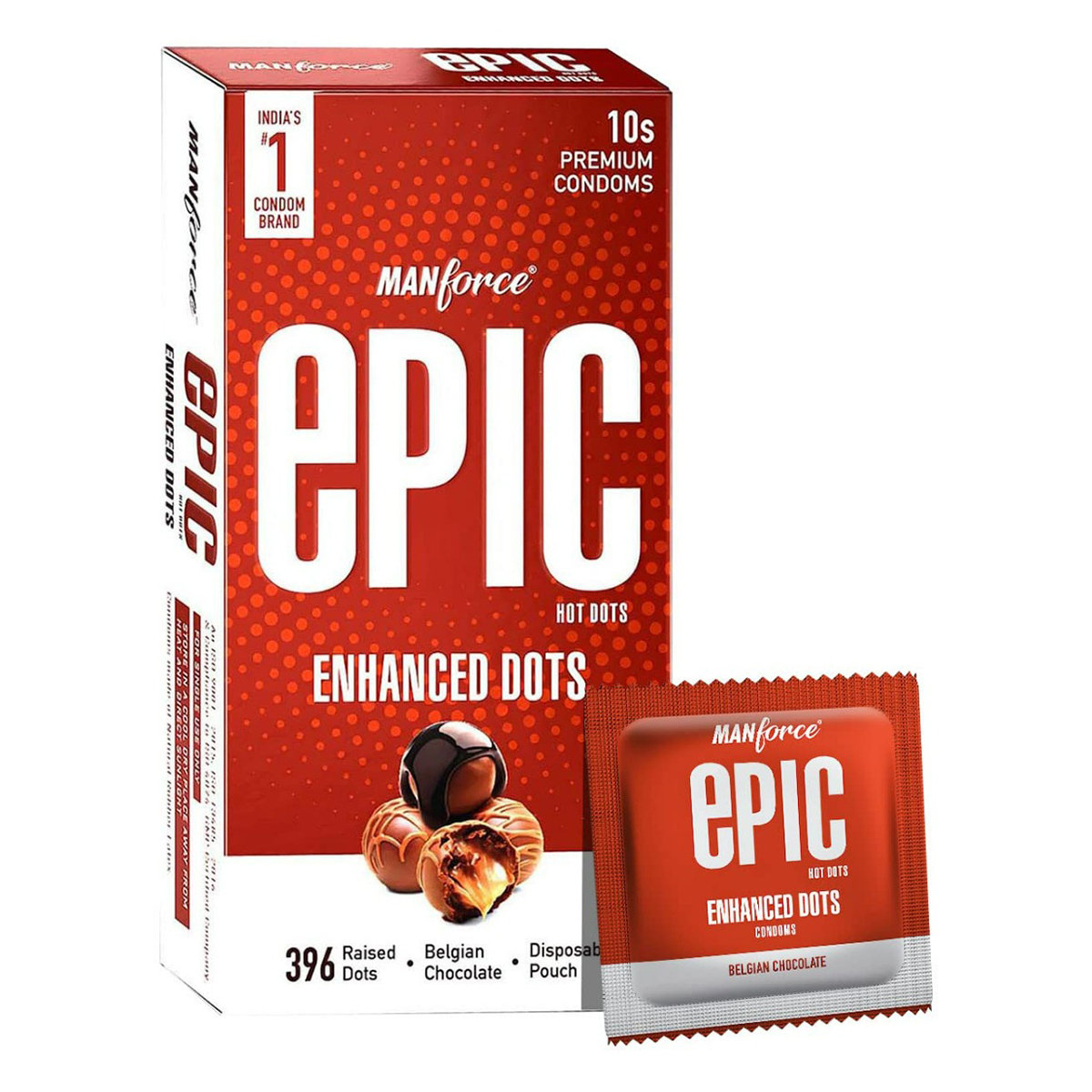 Manforce Epic Hot Dots Belgian Chocolate Flavour Premium Condoms, 10 Count, Pack of 1 Manforce Epic Hot Dots Belgian Chocolate Flavour Premium Condoms, 10 Count, Pack of 1