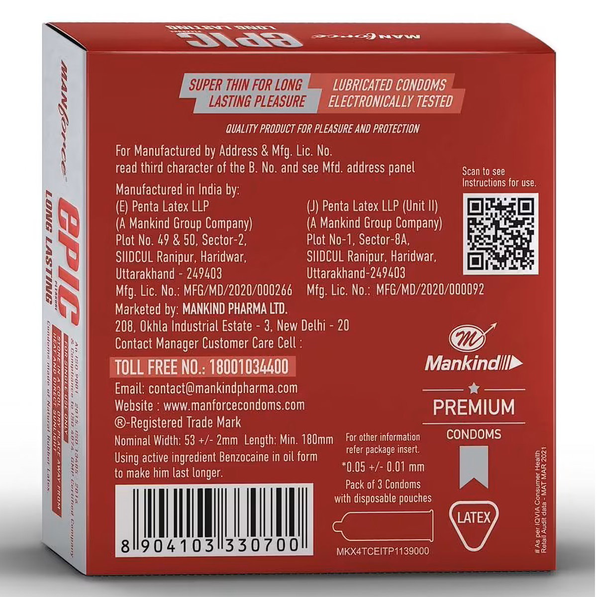 Manforce Epic Pleasure Long Lasting Super Thin Raspberry Flavour Condoms, 3 Count, Pack of 1 Manforce Epic Pleasure Long Lasting Super Thin Raspberry Flavour Condoms, 3 Count, Pack of 1