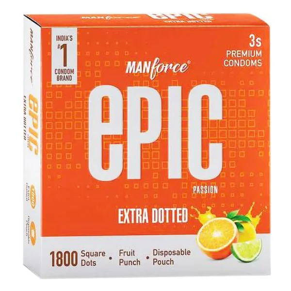 Manforce Epic Passion Extra Dotted Fruit Punch Flavour Condoms, 3 Count