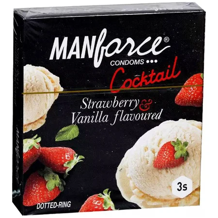 Manforce Cocktail Strawberry & Vanilla Flavour Condoms, 3 Count