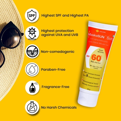 Maskosun Soft SPF 60+ PA+++ Anti-Aging Sunscreen Gel, 50 gm, Pack of 1