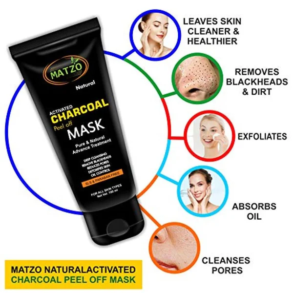 Matzo Activated Charcoal Peeloff Mask 100 ml | With Activated Charcoal | Deep Cleansing & Detoxify | Removes Blackheads, Excess Oil & Dirt | For All Skin Type