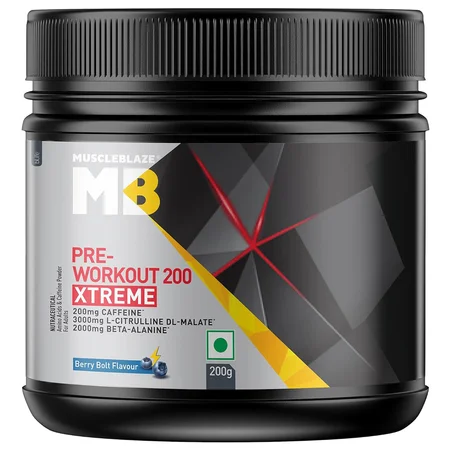 MuscleBlaze Pre Workout 200 Xtreme Berry Bolt Flavour Powder,200 gm
