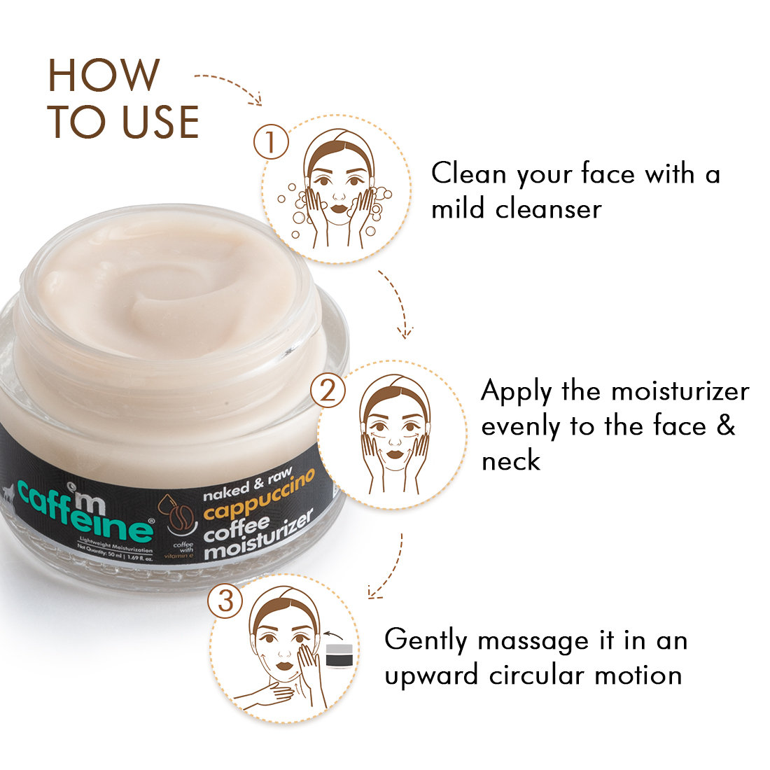 Mcaffeine Cappuccino Coffee Moisturizer Cream 50 ml | Coffee, Almond Oil, Caffiene & Vitamin E | For Lightweight Moisturization | Smooths & Tones Skin | For All Skin Type, Pack of 1 Mcaffeine Cappuccino Coffee Moisturizer Cream 50 ml | Coffee, Almond Oil, Caffiene & Vitamin E | For Lightweight Moisturization | Smooths & Tones Skin | For All Skin Type, Pack of 1