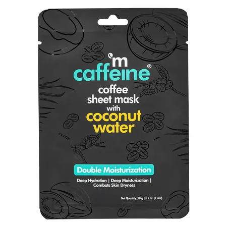 Mcaffeine Coffee Sheet Mask with Coconut Water 20 gm | For Double Moisturization With Coffee Extract, Coconut Water, Aloe Vera Extract & Caffiene | Deep Moisturistation |24hrs Of Skin Hydration | Fights Skin Dryness | Natural | For All Skin Type