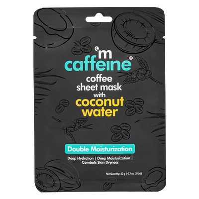 Mcaffeine Coffee Sheet Mask with Coconut Water 20 gm | For Double Moisturization With Coffee Extract, Coconut Water, Aloe Vera Extract &amp; Caffiene | Deep Moisturistation |24hrs Of Skin Hydration | Fights Skin Dryness | Natural | For All Skin Type, Pack of 1