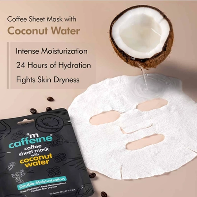 Mcaffeine Coffee Sheet Mask with Coconut Water 20 gm | For Double Moisturization With Coffee Extract, Coconut Water, Aloe Vera Extract &amp; Caffiene | Deep Moisturistation |24hrs Of Skin Hydration | Fights Skin Dryness | Natural | For All Skin Type, Pack of 1