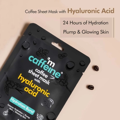 Mcaffeine Coffee Sheet Mask With Hyaluronic Acid 20 gm | For Hydration Burst With Coffee Extract, Aloe Vera Leaf Extract &amp; Caffiene | Intense Hydration Upto 24hrs | Gives Glowing Skin | Plump Skin | Natural | For All Skin Type, Pack of 1