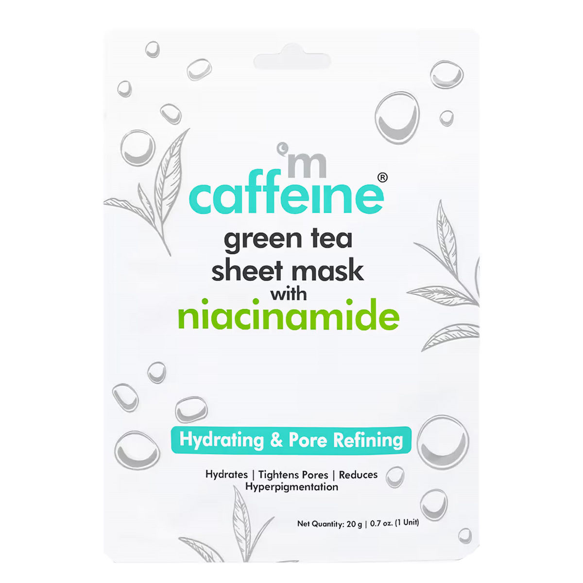 Buy Mcaffeine Green Tea Sheet Mask with Niacinamide 20 gm | Green Tea Extract, Hyaluronic Acid, Aloe Vera Extract & Caffiene| Hydrates Skin Upto 24hrs| Reduces HyperPigmentation | Natural | For All Skin Type Online