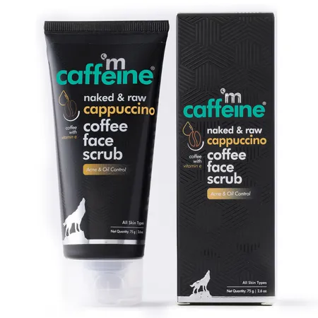 Mcaffeine Naked & Raw Cappuccino Coffee Face Scrub 75 gm | Enriched With Coffee, Caffeine, Vitamin E, Cinnamon, Kaolin & Bentonite Clay | Control Excess Oil | Treats Acne | Kills 99.9% Acne Causing Germs | For All Skin Type