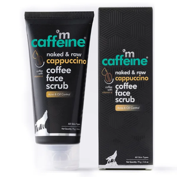 Mcaffeine Naked &amp; Raw Cappuccino Coffee Face Scrub 75 gm | Enriched With Coffee, Caffeine, Vitamin E, Cinnamon, Kaolin &amp; Bentonite Clay | Control Excess Oil | Treats Acne | Kills 99.9% Acne Causing Germs | For All Skin Type, Pack of 1