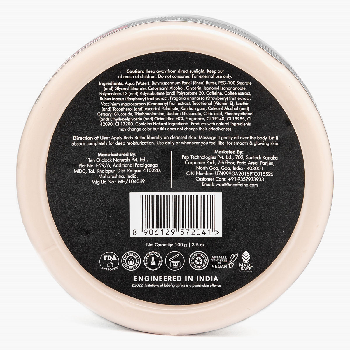 Mcaffeine Coffee Body Butter with Berries, 100 gm Price, Uses, Side ...