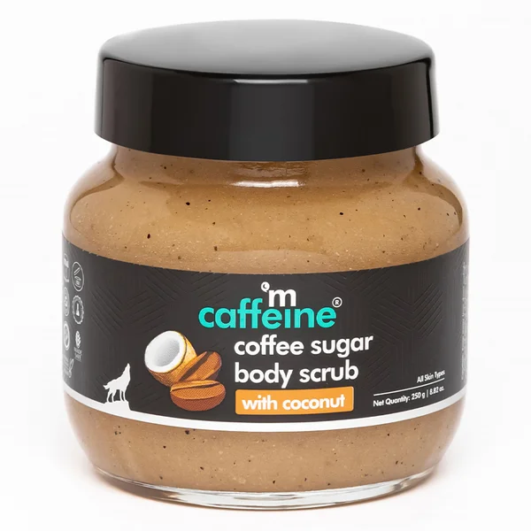 Mcaffeine Coffee Sugar Body Scrub with Coconut 250 gm | Coconut &amp; Coffee | Gently Exfoliates &amp; Smoothes Skin | Reduces Dead Skin, Tan &amp; Scars | Gives Even Toned &amp; Glowing Skin | For All Skin Type, Pack of 1
