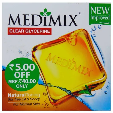 Medimix Clear Glycerine Natural Toning Soap 100 gm | Tea Tree Oil & Honey | Maintain Natural Skin Tone | For Normal Skin