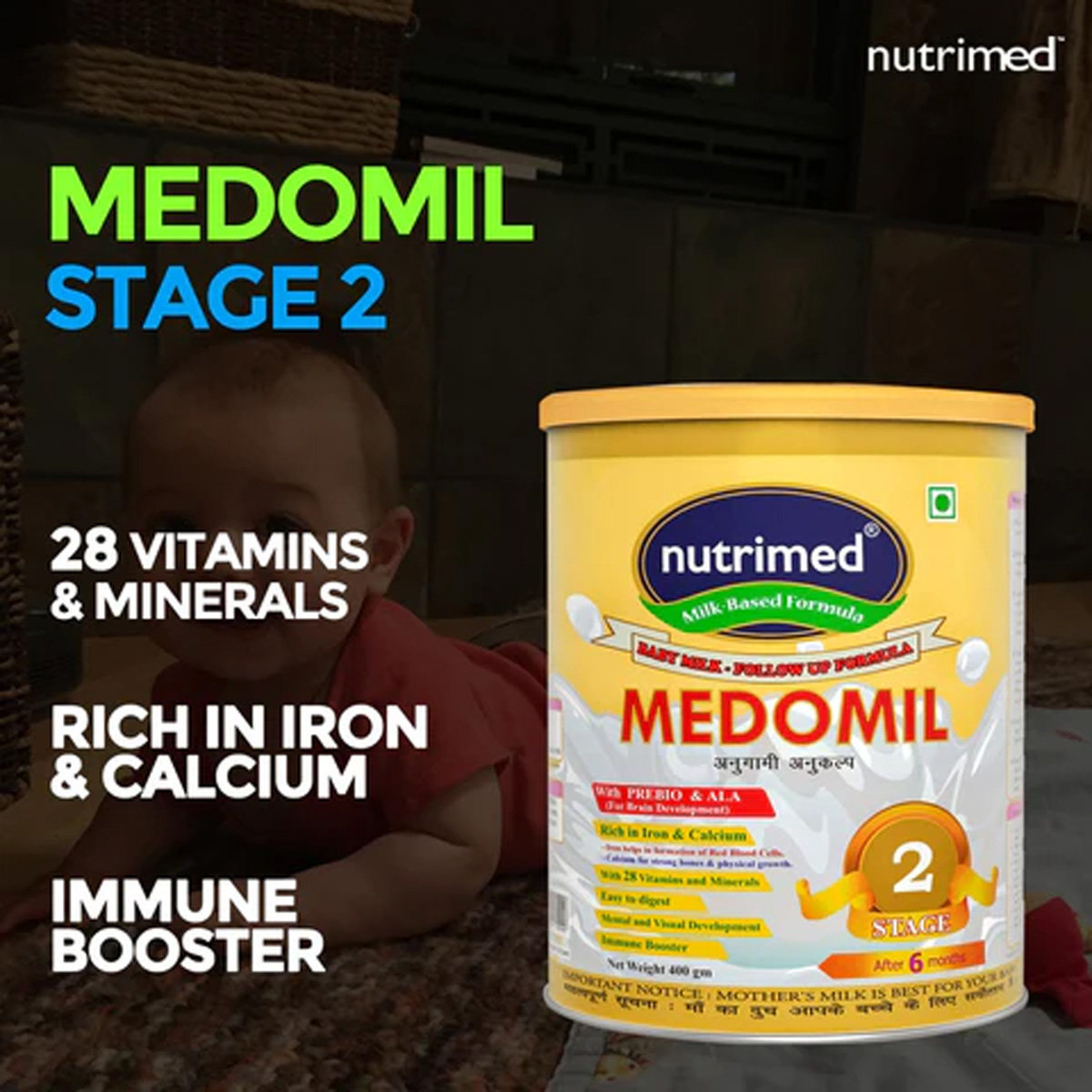 Medomil Infant Formula Stage 2, 400 gm Tin, Pack of 1 Medomil Infant Formula Stage 2, 400 gm Tin, Pack of 1