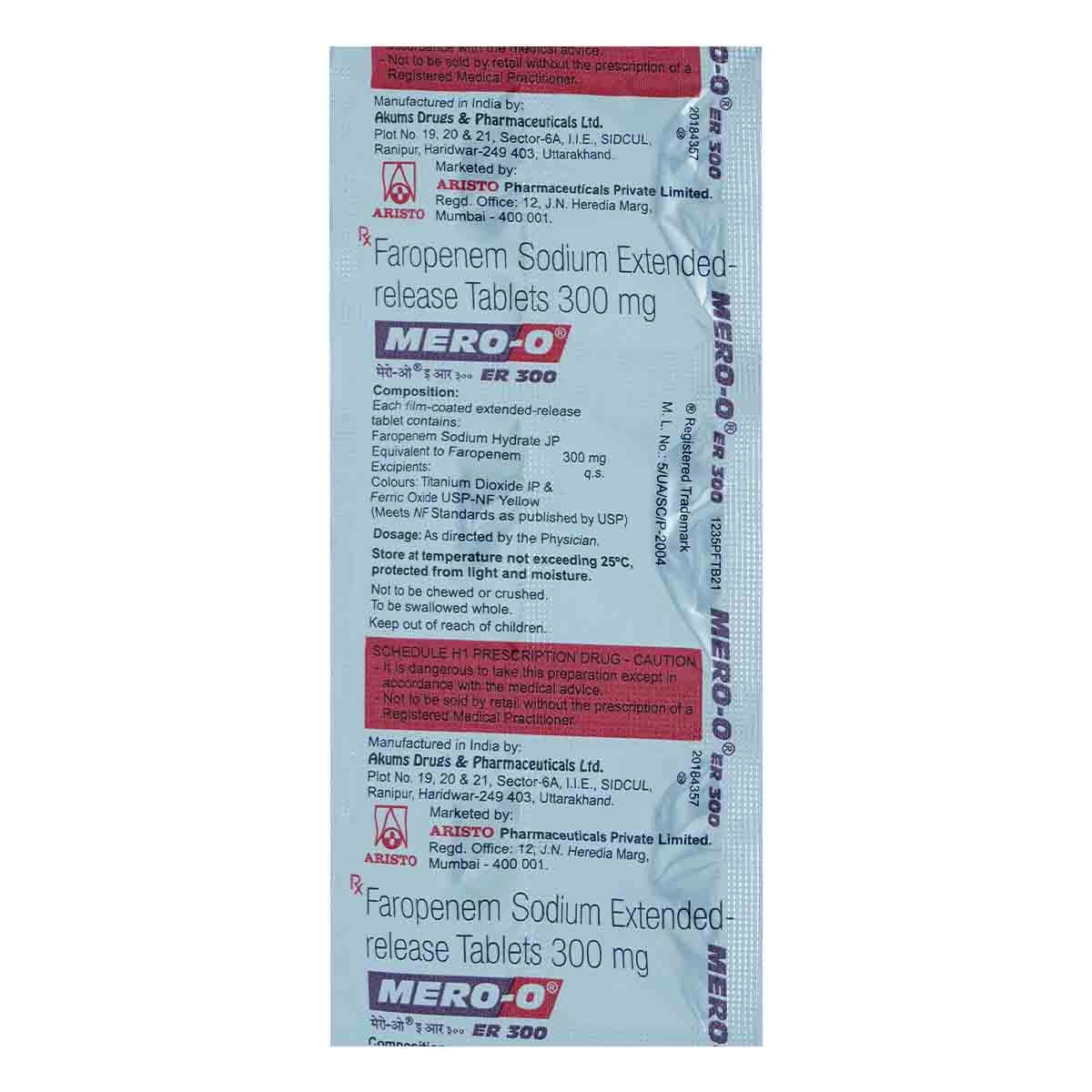 Mero-O ER 300 Tablet 6's, Pack of 6 TABLETS Mero-O ER 300 Tablet 6's, Pack of 6 TABLETS