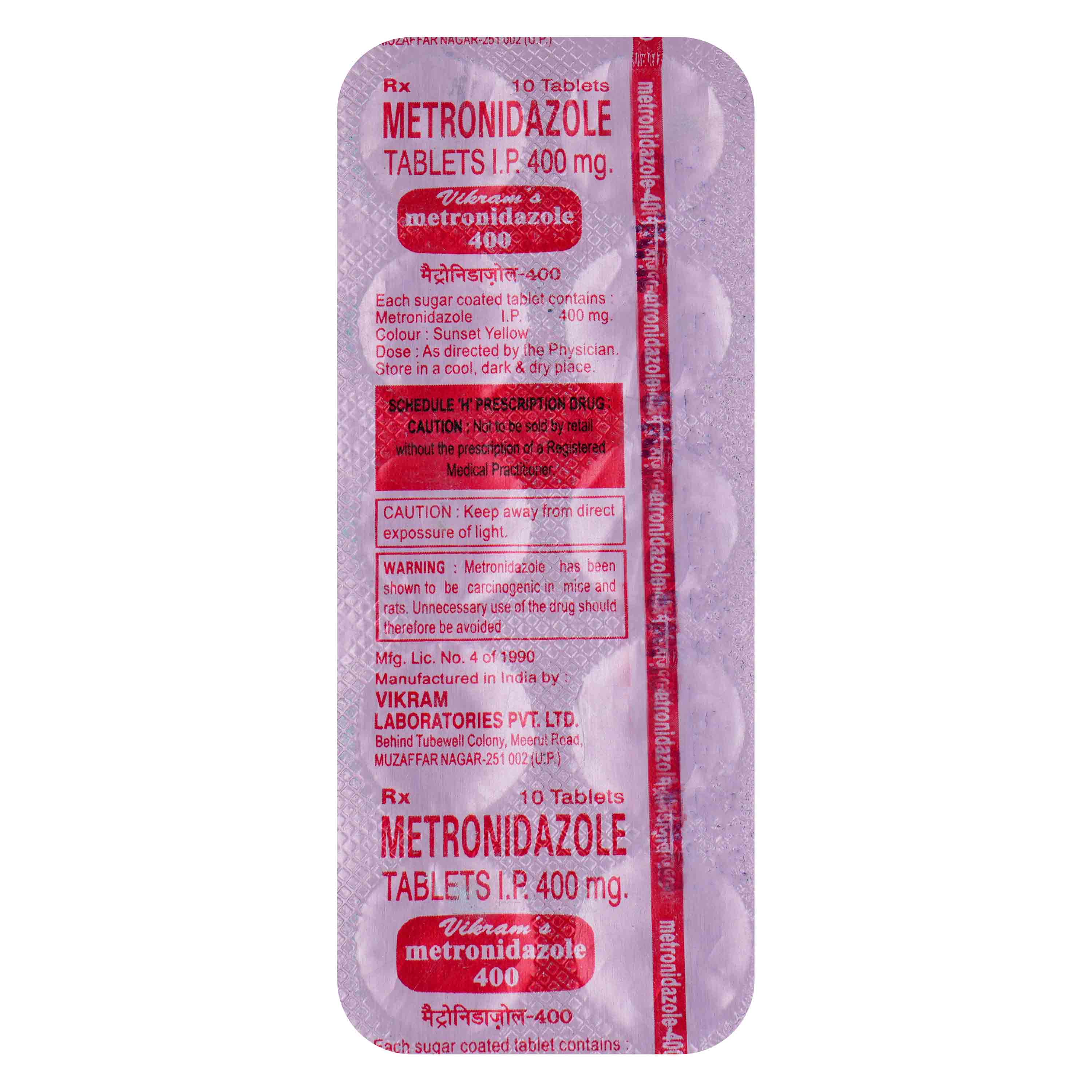 Metronidazole 400 mg Tablet 10's, Pack of 10 TABLETS Metronidazole 400 mg Tablet 10's, Pack of 10 TABLETS