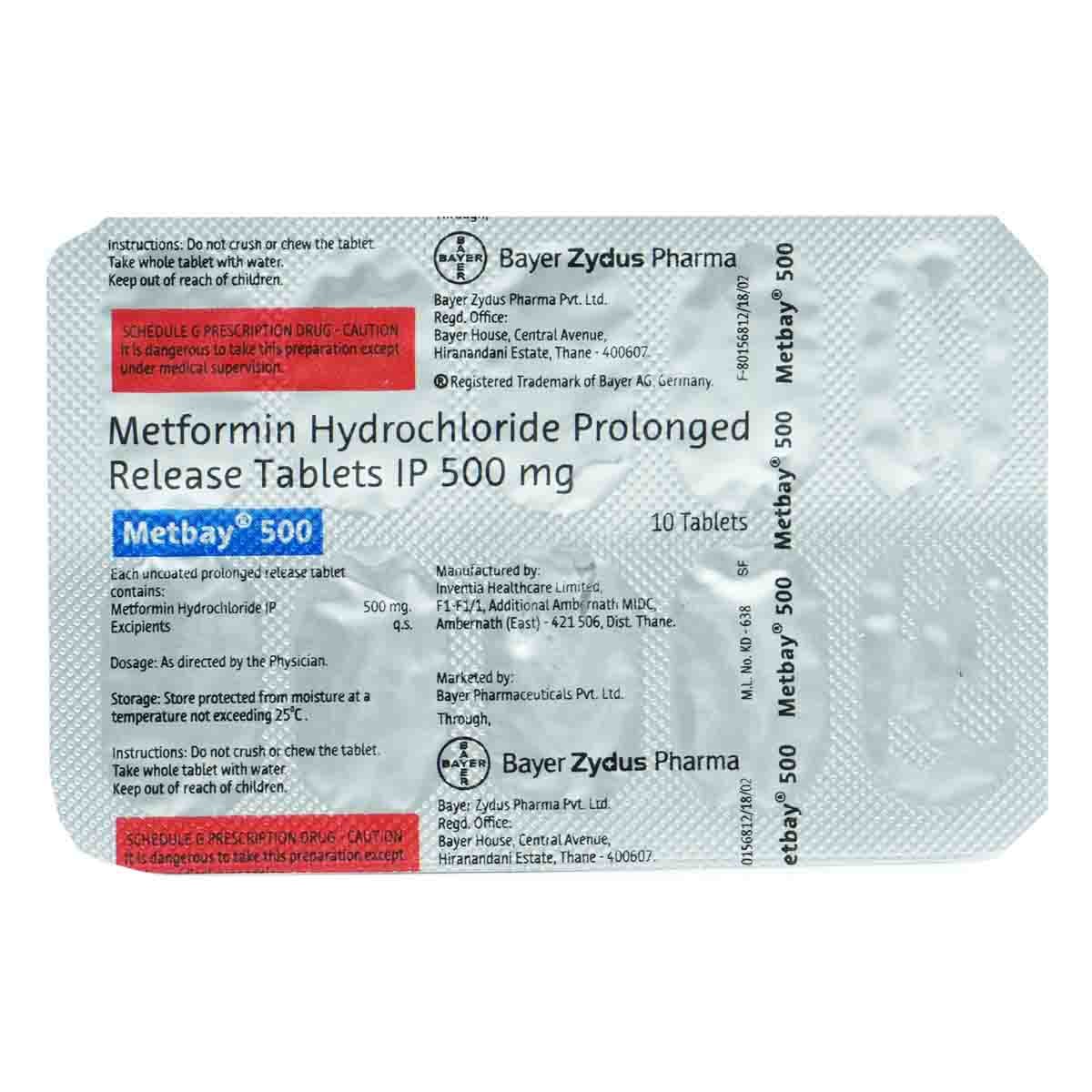 Metbay 500 Tablet 10's, Pack of 10 TABLETS Metbay 500 Tablet 10's, Pack of 10 TABLETS