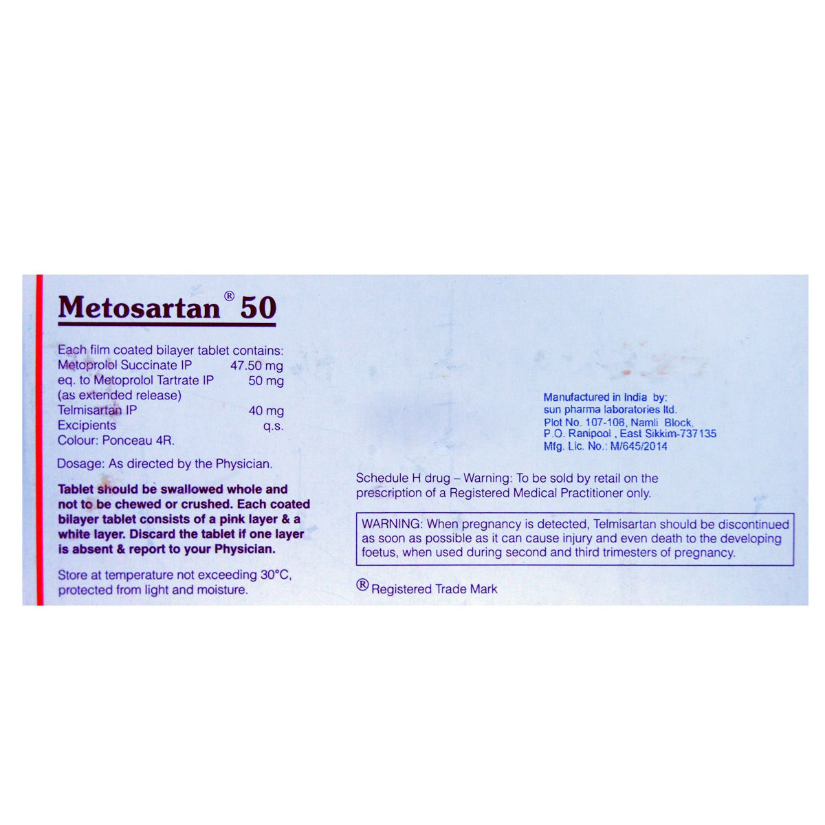 Metosartan 50 Tablet 10's, Pack of 10 Metosartan 50 Tablet 10's, Pack of 10