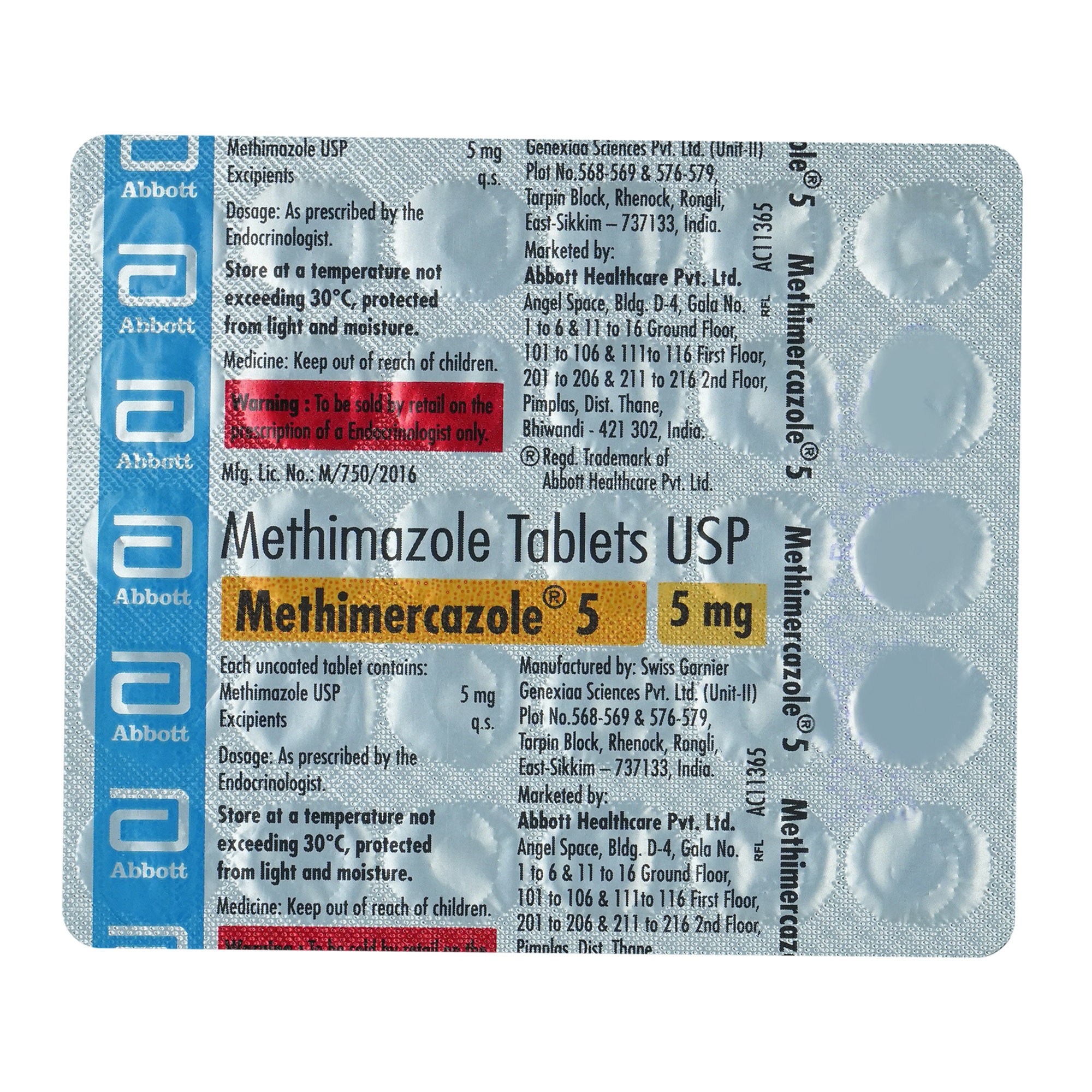 Methimercazole 5 Tablet 30's, Pack of 30 TabletS Methimercazole 5 Tablet 30's, Pack of 30 TabletS