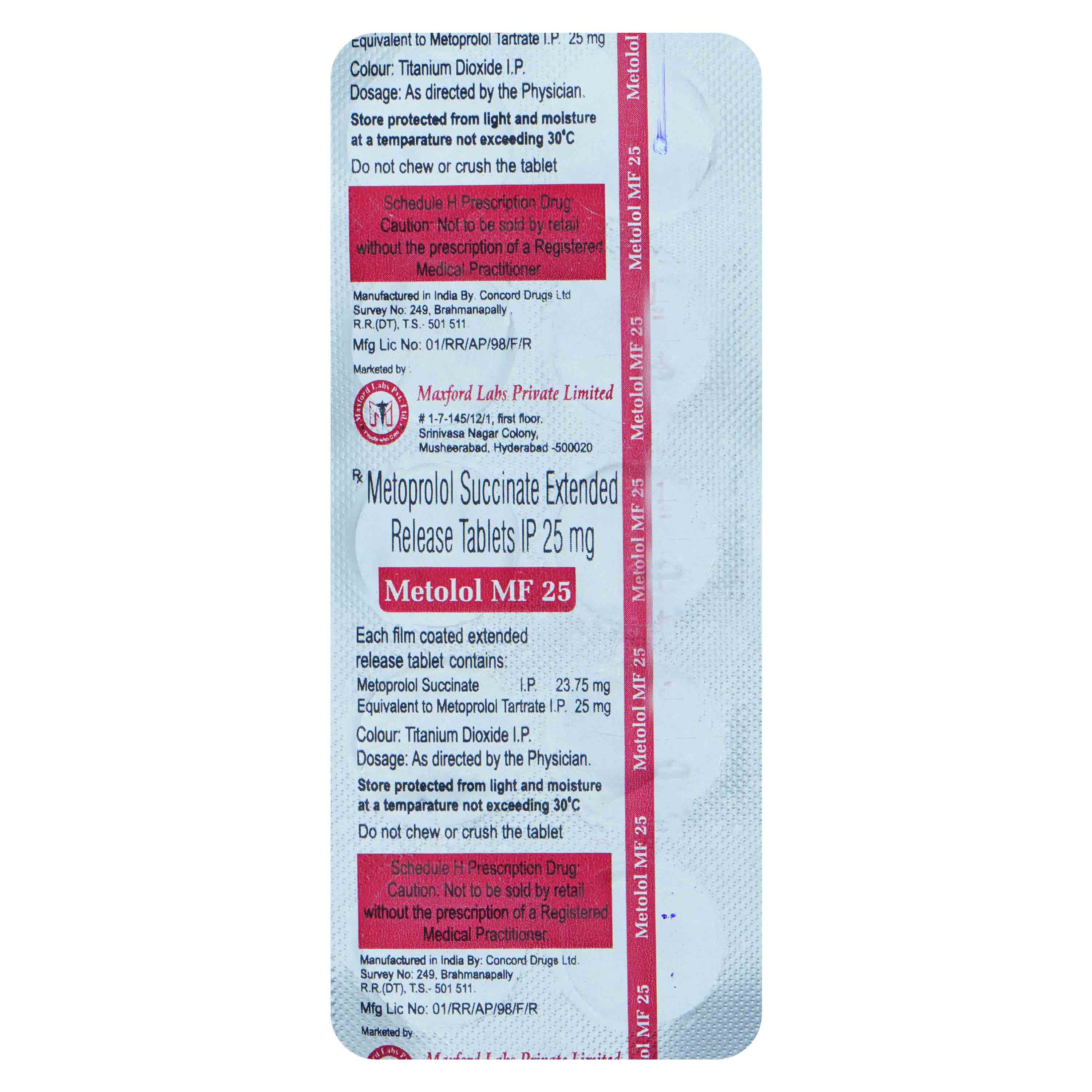 Metolol-MF 25 Tablet 10's, Pack of 10 TabletS Metolol-MF 25 Tablet 10's, Pack of 10 TabletS