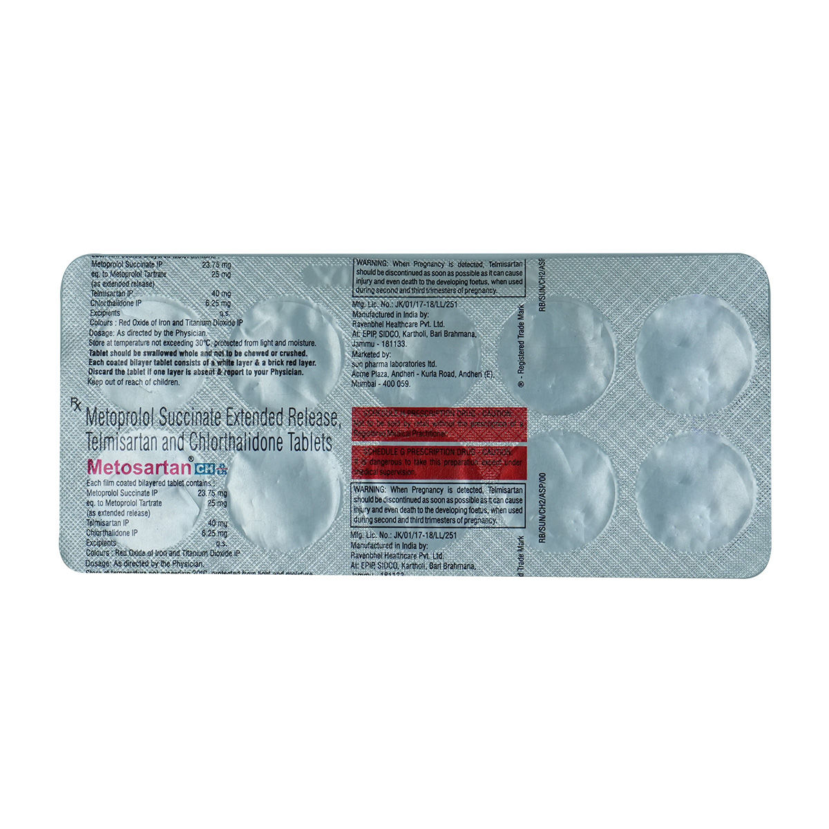 Buy Metosartan CH 25 mg/6.25 mg/40 mg Tablet 10's Online