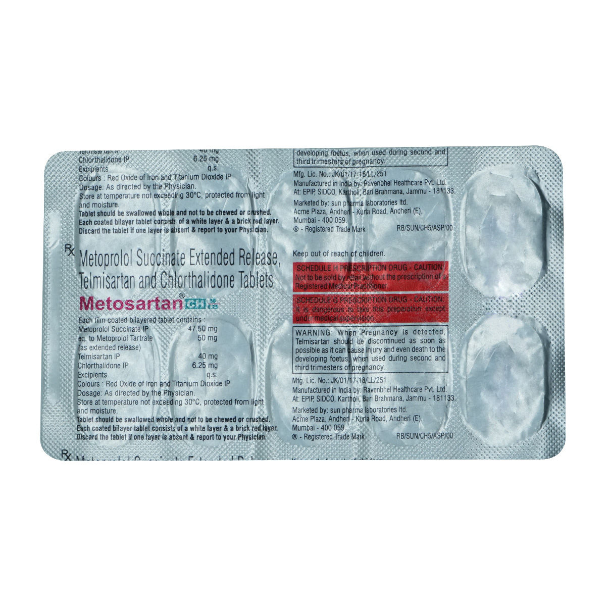 Buy Metosartan CH 50 mg/6.25 mg/40 mg Tablet 10's Online