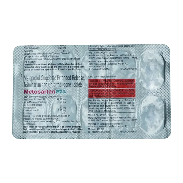 Metosartan CH 50 mg/6.25 mg/40 mg Tablet 10's