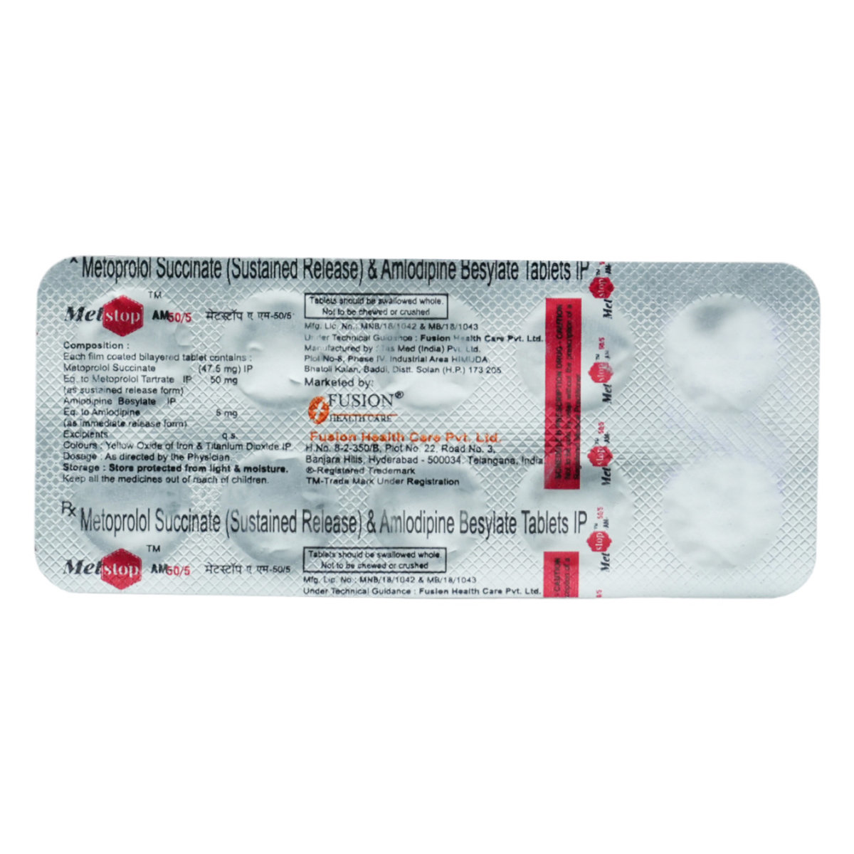 Metstop AM-50/5 Tablet 10's, Pack of 10 TabletS Metstop AM-50/5 Tablet 10's, Pack of 10 TabletS