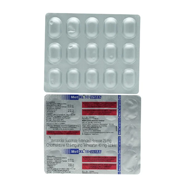 Met XL 3D 25 mg/12.5 mg Tablet 15's, Pack of 15 TabletS