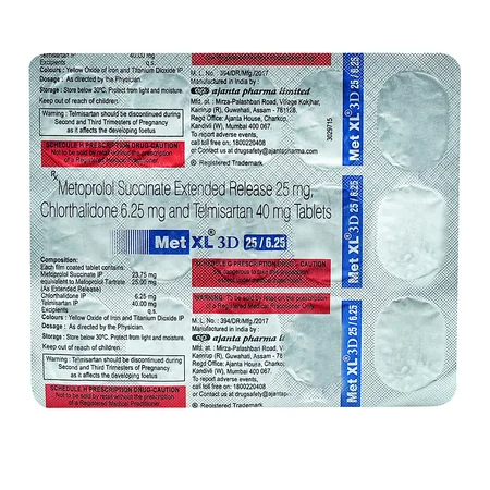 Met XL 3D 25 mg/6.25 mg Tablet 15's