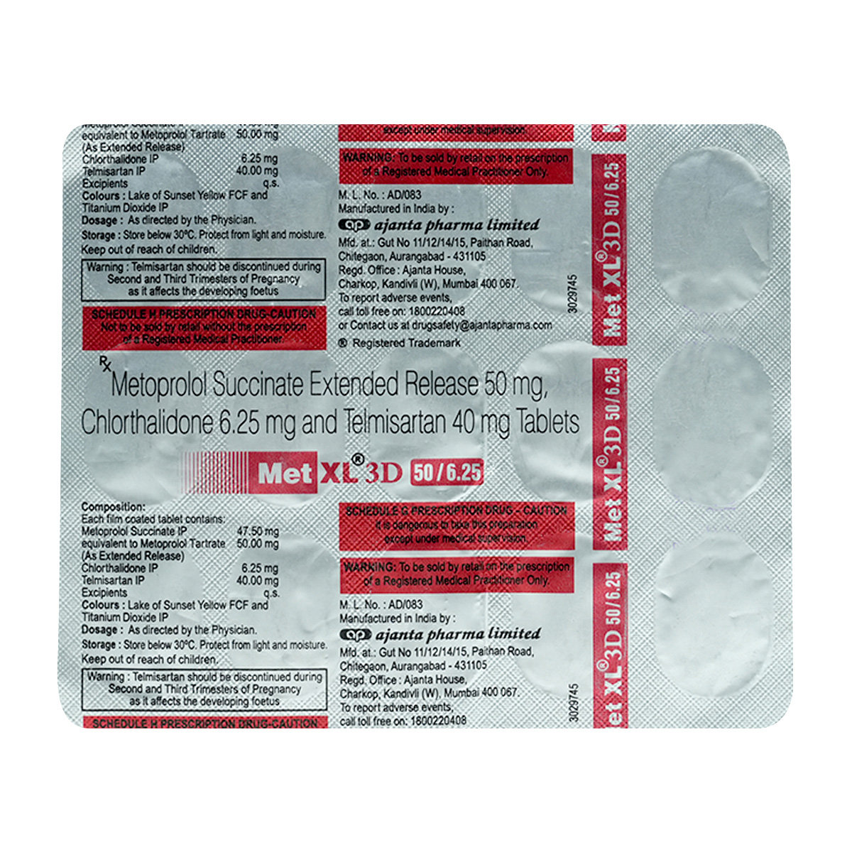 Met XL 3D 50 mg/6.25 mg Tablet 15's, Pack of 15 TABLETS Met XL 3D 50 mg/6.25 mg Tablet 15's, Pack of 15 TABLETS