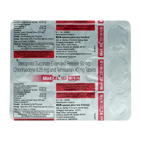 Met XL 3D 50 mg/6.25 mg Tablet 15's